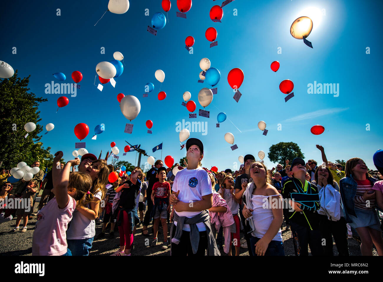 French children release balloons into the air during a D-Day ...