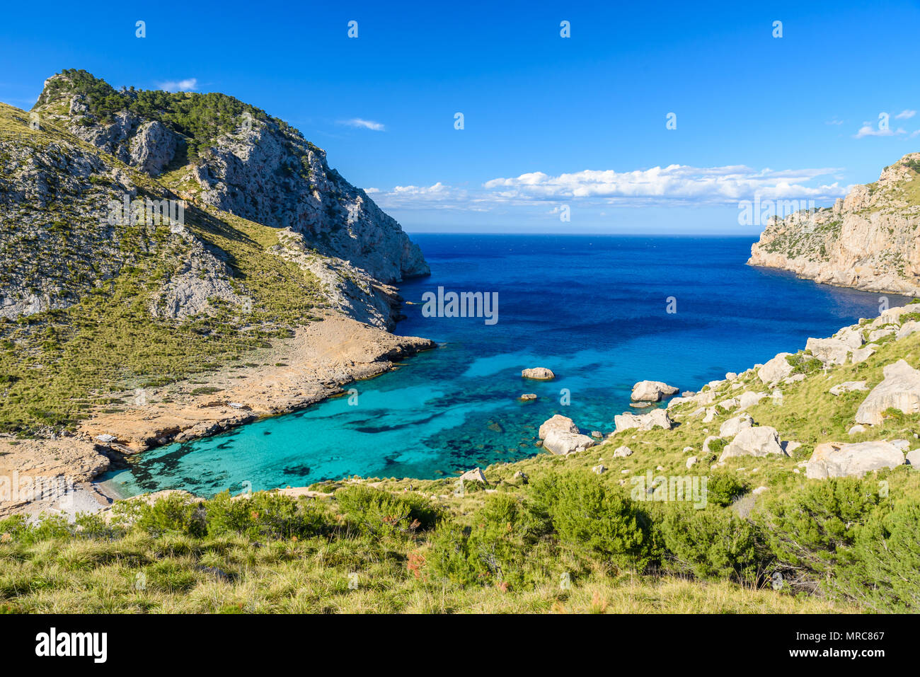 Cala figuera at cap formentor - beautiful coast and beach of Mallorca, Spain Stock Photo