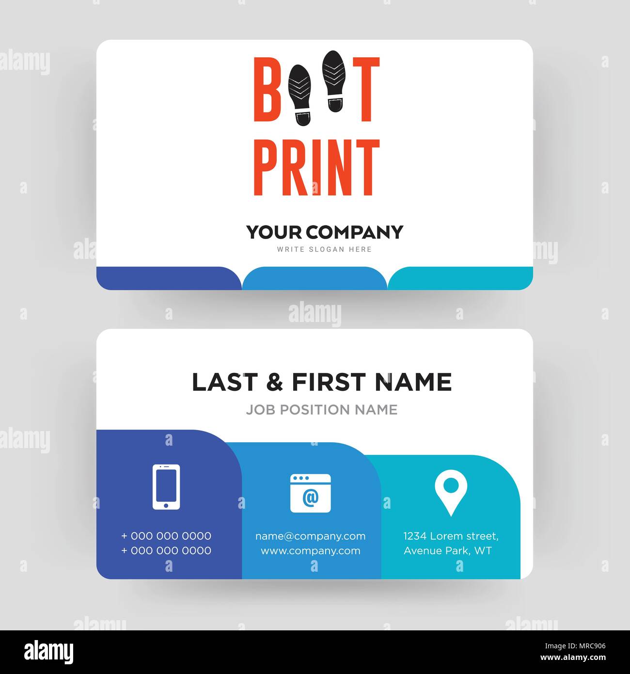 boot print, business card design template, Visiting for your company, Modern Creative and Clean identity Card Vector Stock Vector