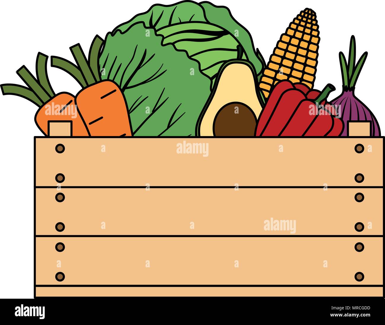 group of vegetables in wooden box Stock Vector Image & Art - Alamy