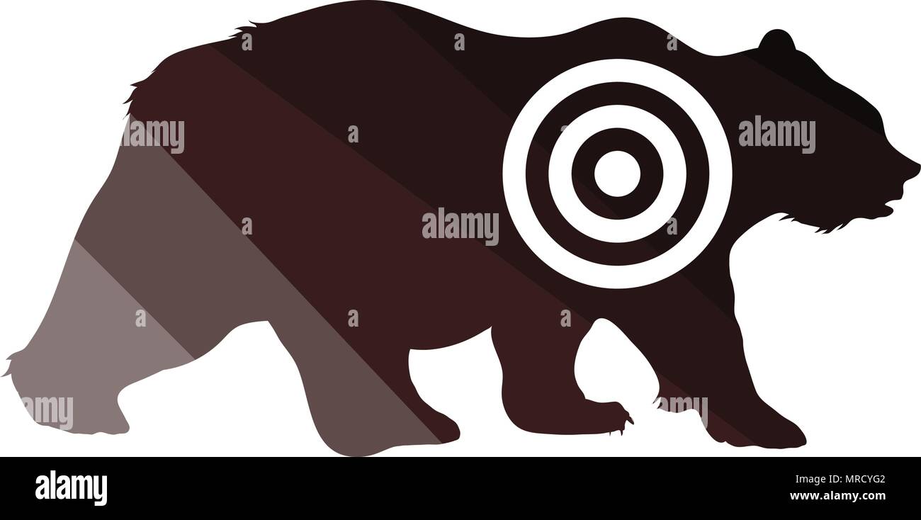 Bear silhouette with target icon. Flat color design. Vector ...