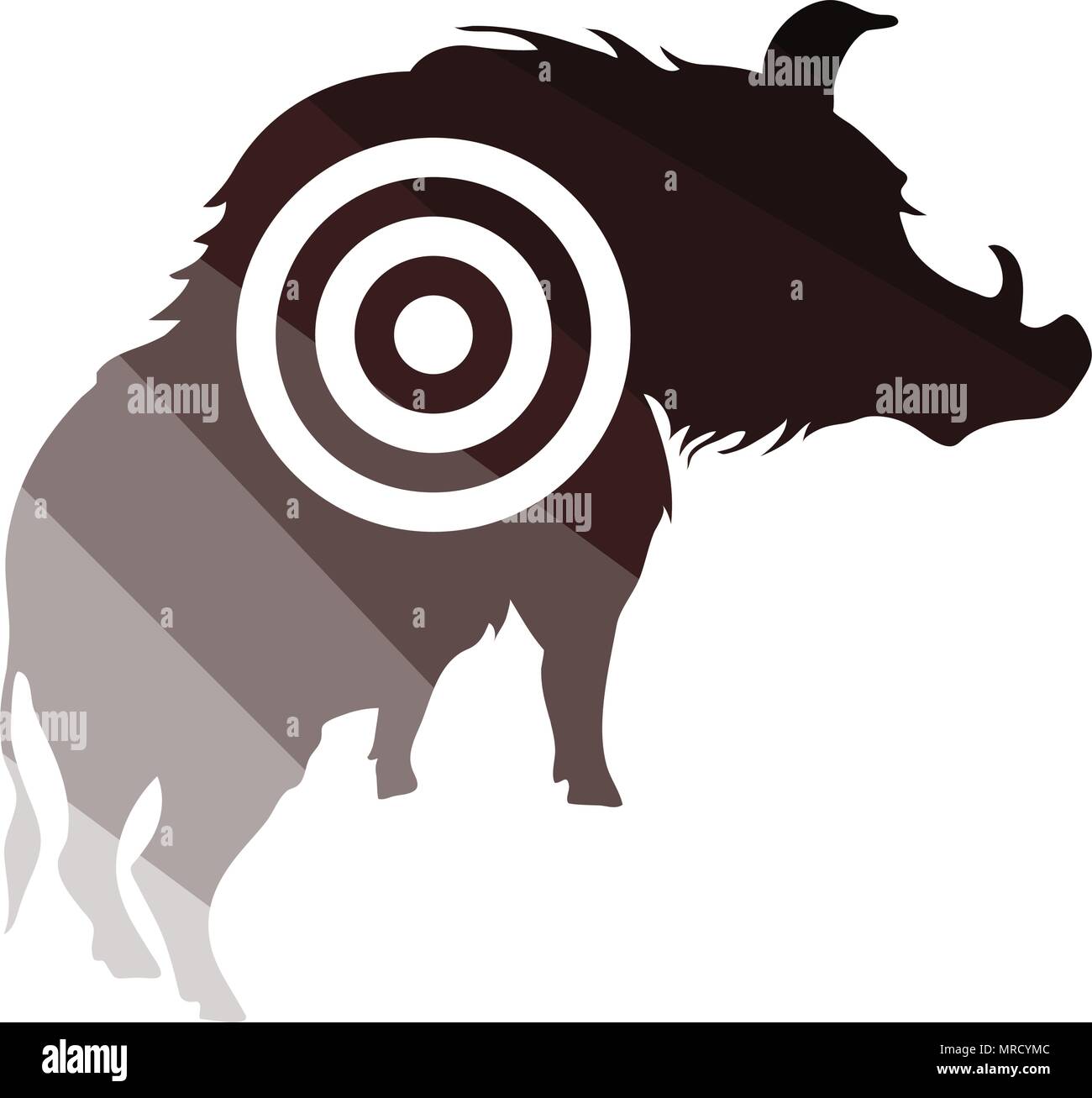 Boar silhouette with target icon. Flat color design. Vector