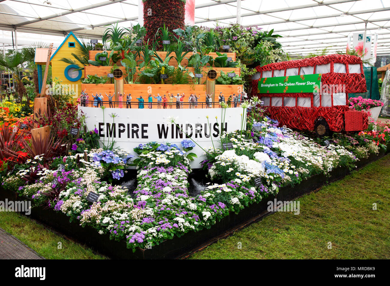 Birmingham City Council’s Windrush exhibit in the Great Pavilion, RHS Chelsea Flower Show 2018 Stock Photo
