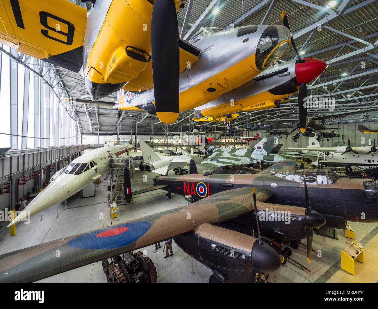 Duxford IWM - Imperial War Museum Duxford - the largest aviation museum in the UK - photo inside the Airspace Hanger which opened in 2008 Stock Photo