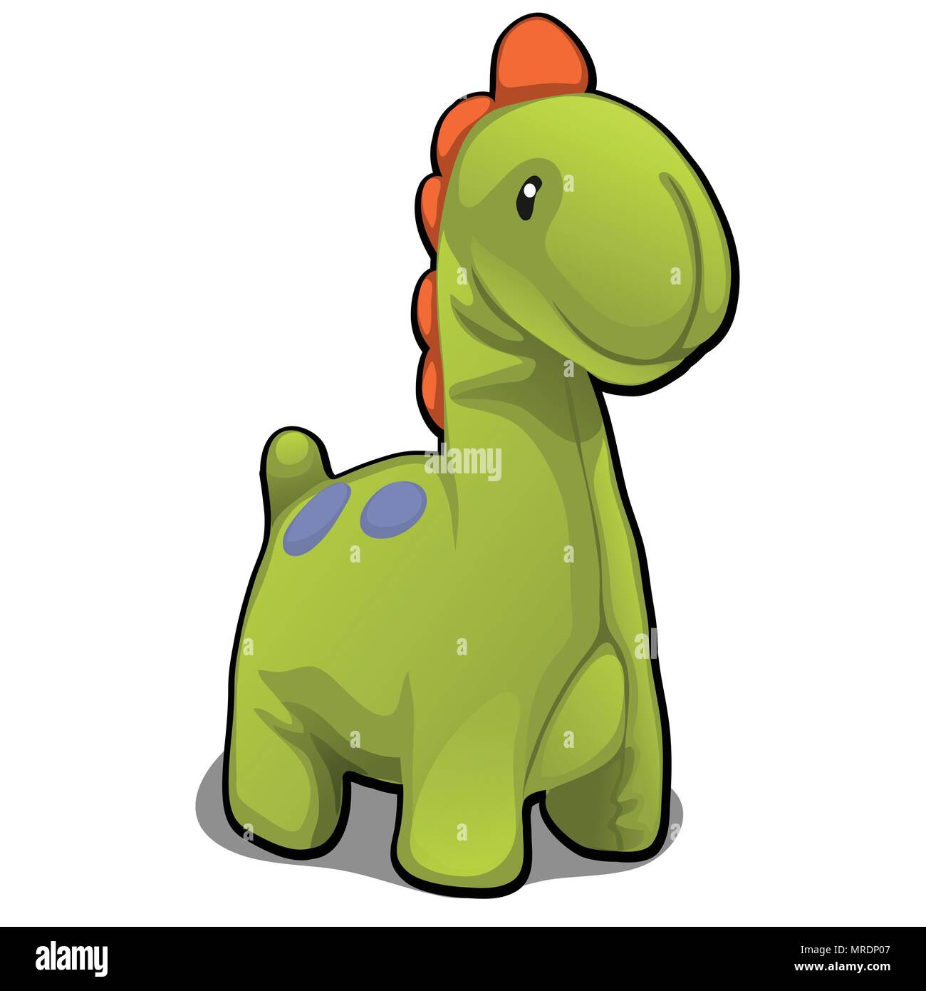 Plush toy in the form of green dinosaur isolated on white background. Vector cartoon close-up illustration. Stock Vector