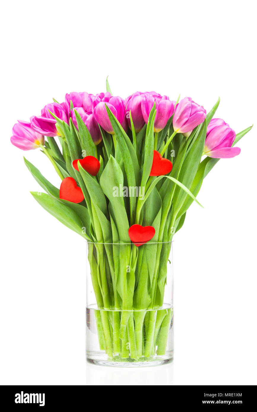 Bouquet of tulips flowers in the glass vase isolated on white ...