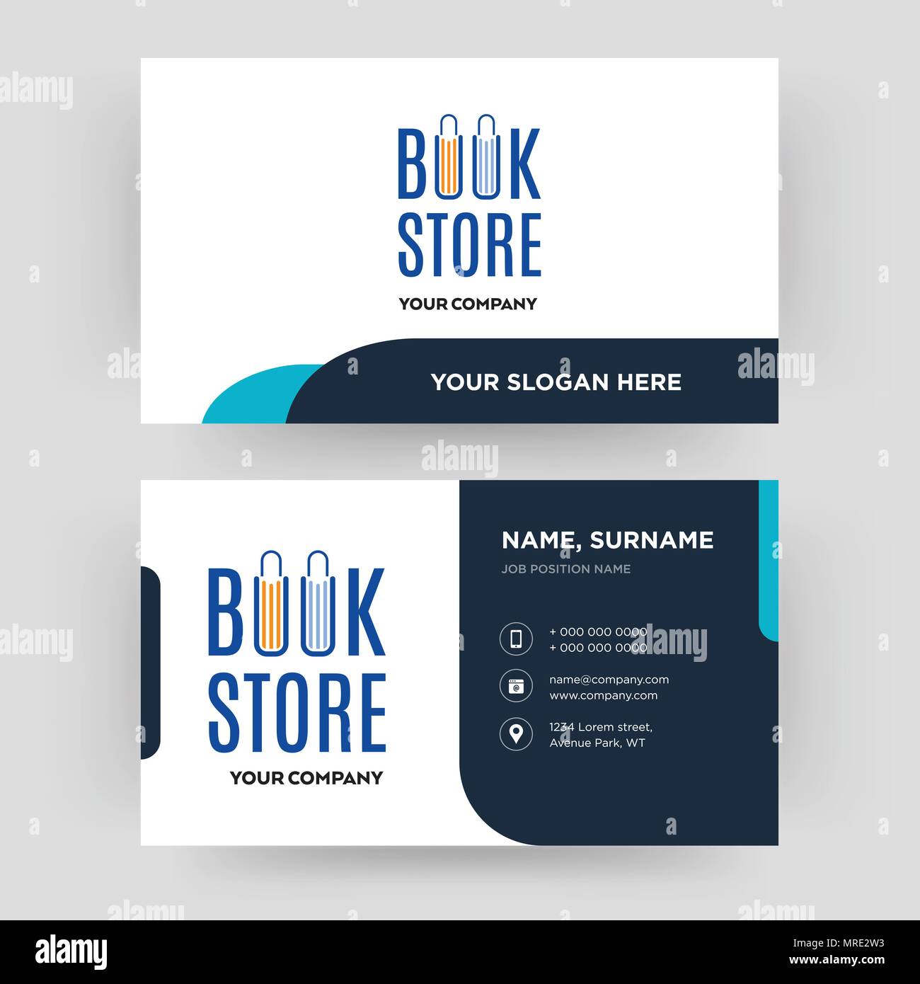 book store, business card design template, Visiting for your company, Modern Creative and Clean identity Card Vector Stock Vector