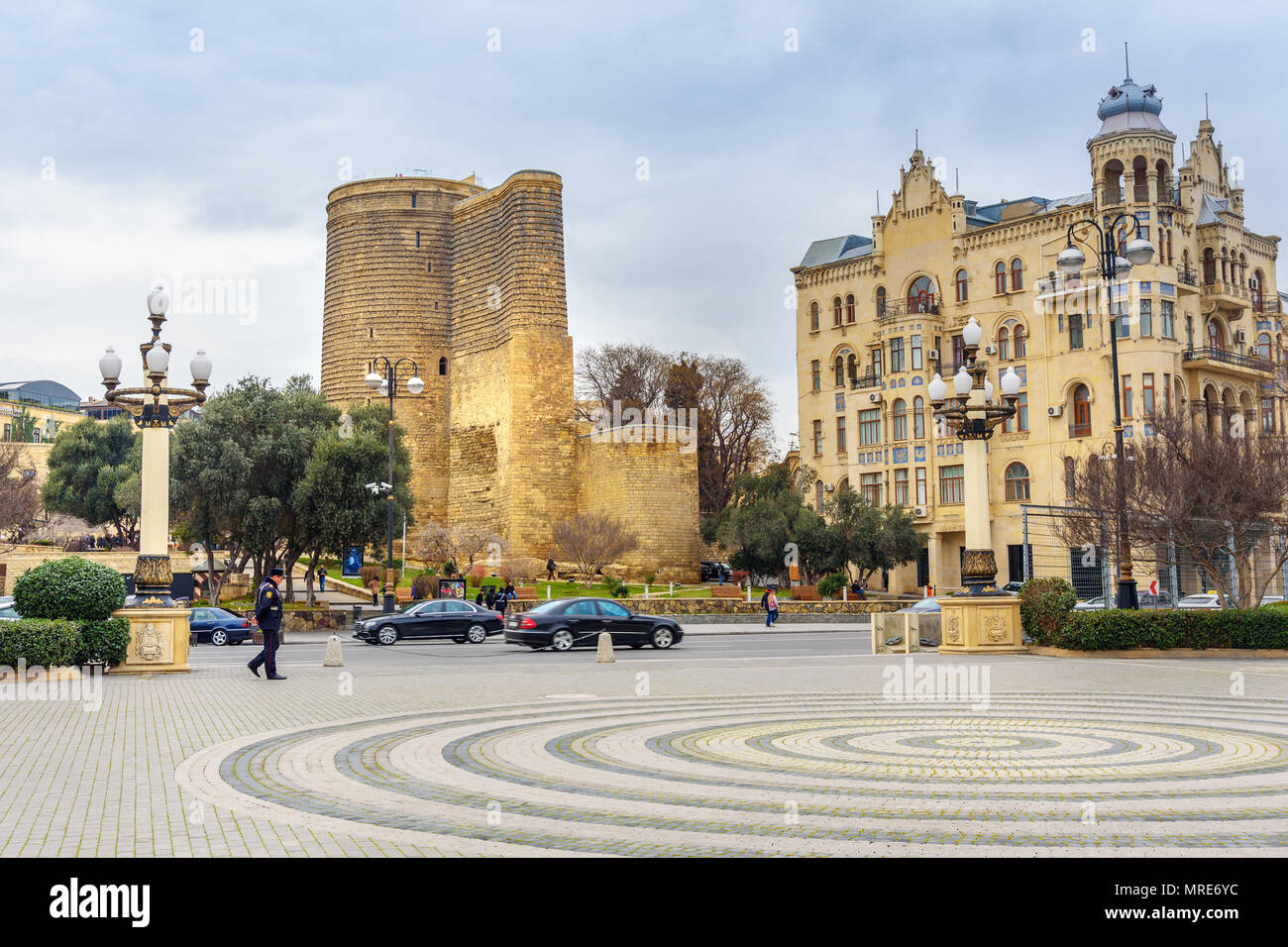 Baku, Azerbaijan - March 10, 2018: View on Maiden Tower in Old city, Icheri Sheher is the historical core Stock Photo