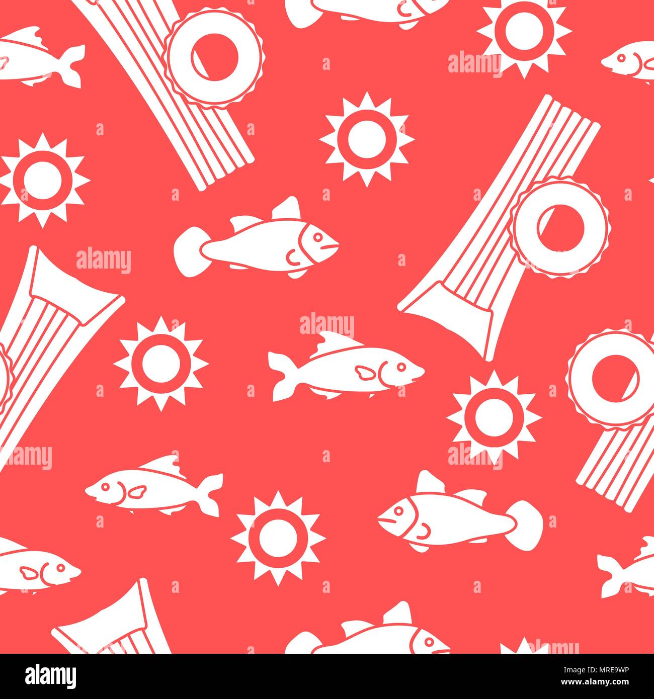 Seamless pattern with inflatable mattress, inflatable circle. Summer leisure. Stock Vector