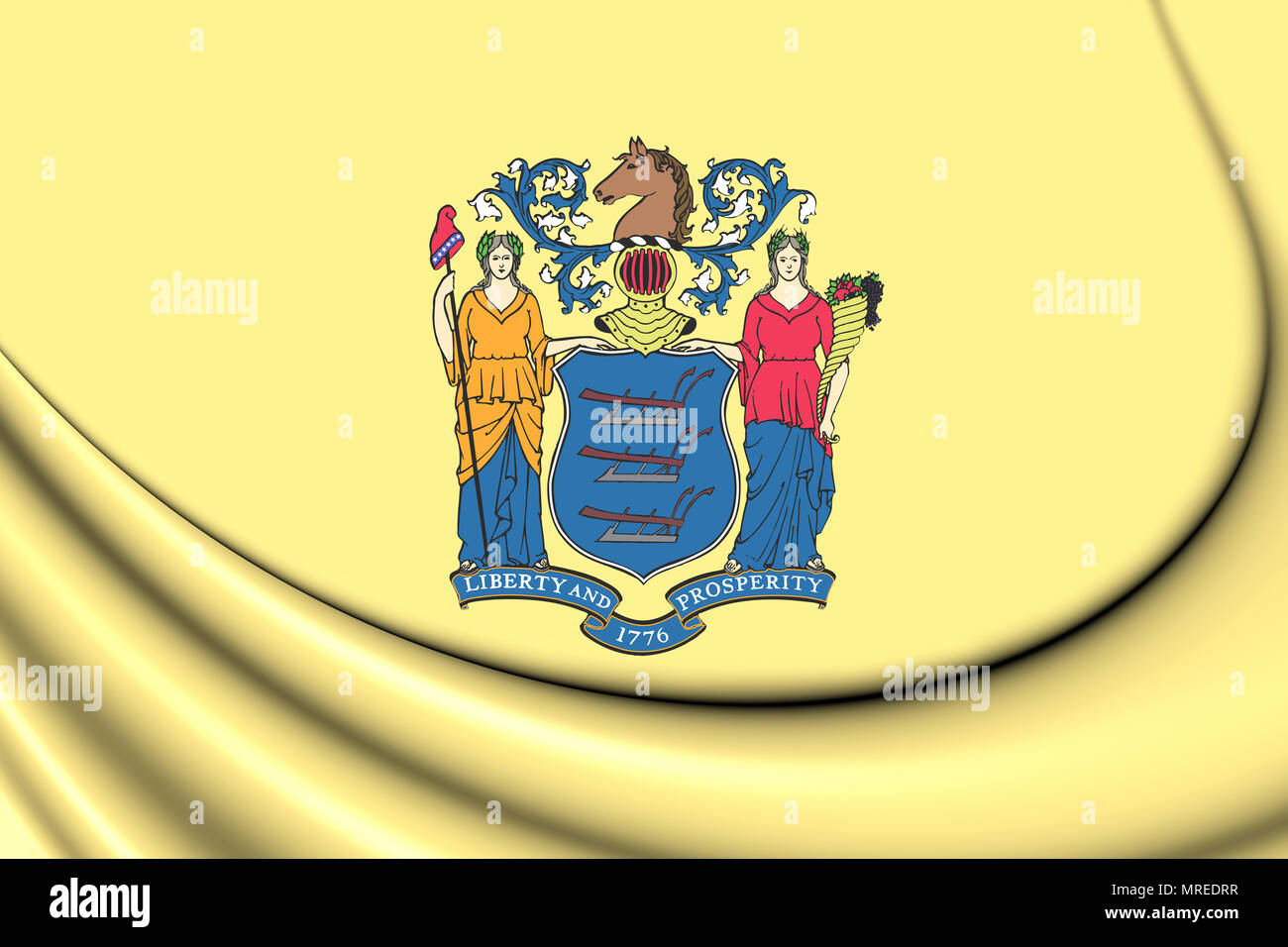 3D Flag of New Jersey state, USA. 3D Illustration. Stock Photo