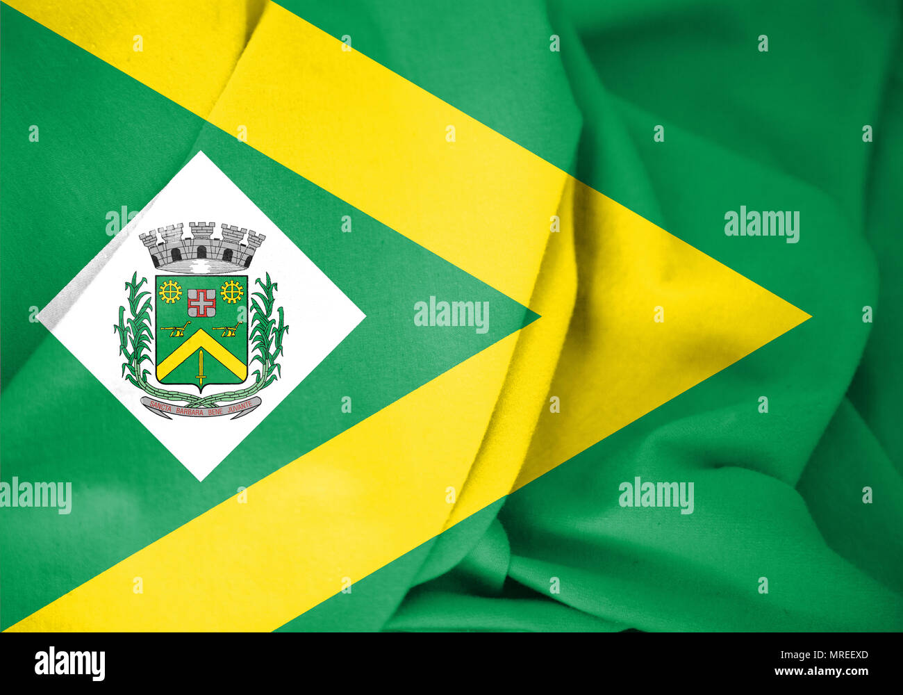 3D Flag of Santa Barbara d'Oeste (Sao Paulo State), Brazil. 3D Illustration. Stock Photo