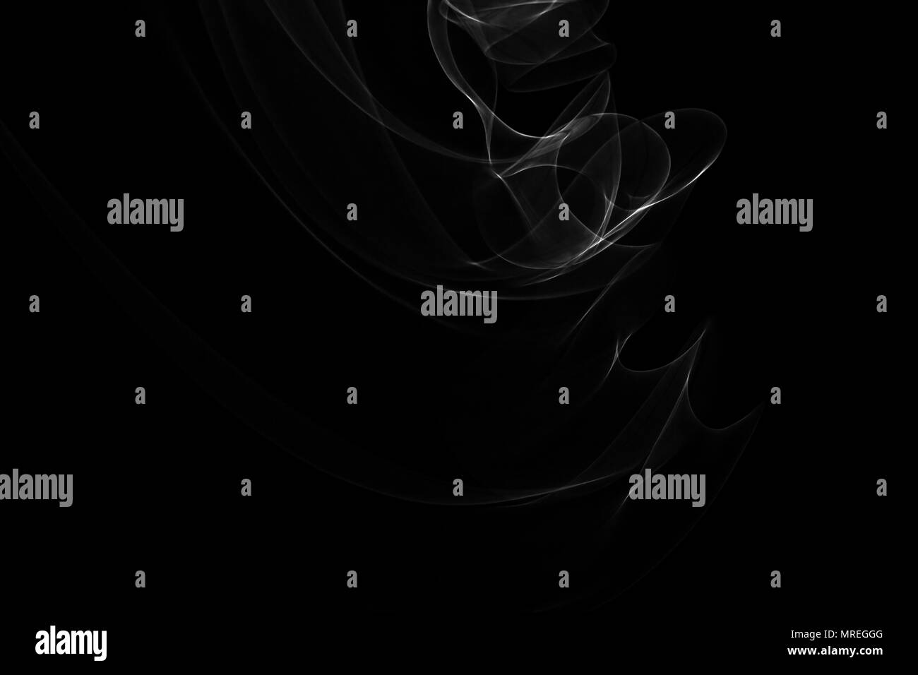 Light painted glowing abstract black and white curved lines on a black ...