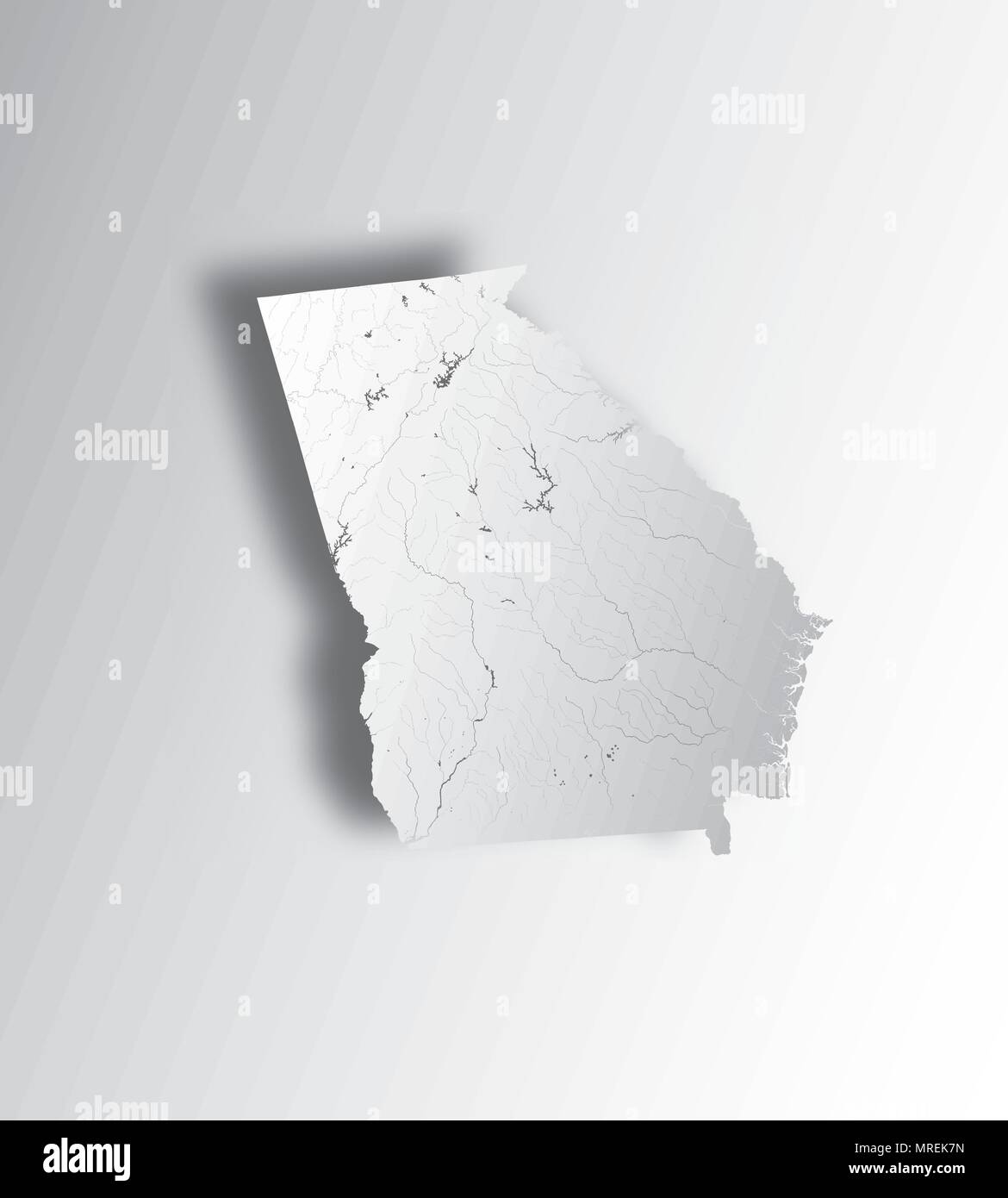 U.S. states - map of Georgia state with paper cut effect. Hand made. Rivers and lakes are shown. Please look at my other images of cartographic series Stock Vector