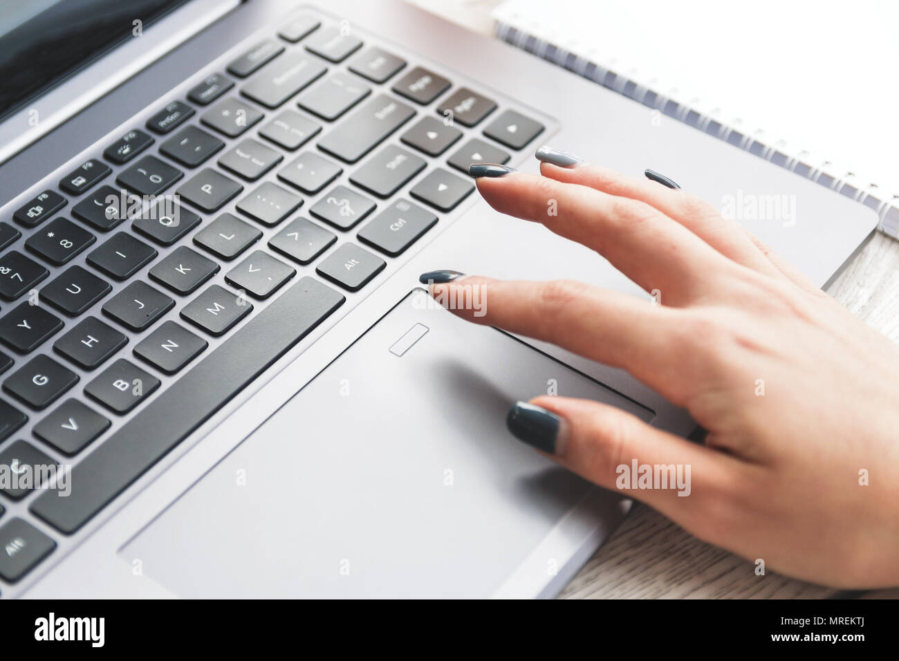 Young woman unlocking her laptop by fingerprint scanner Stock Photo Alamy