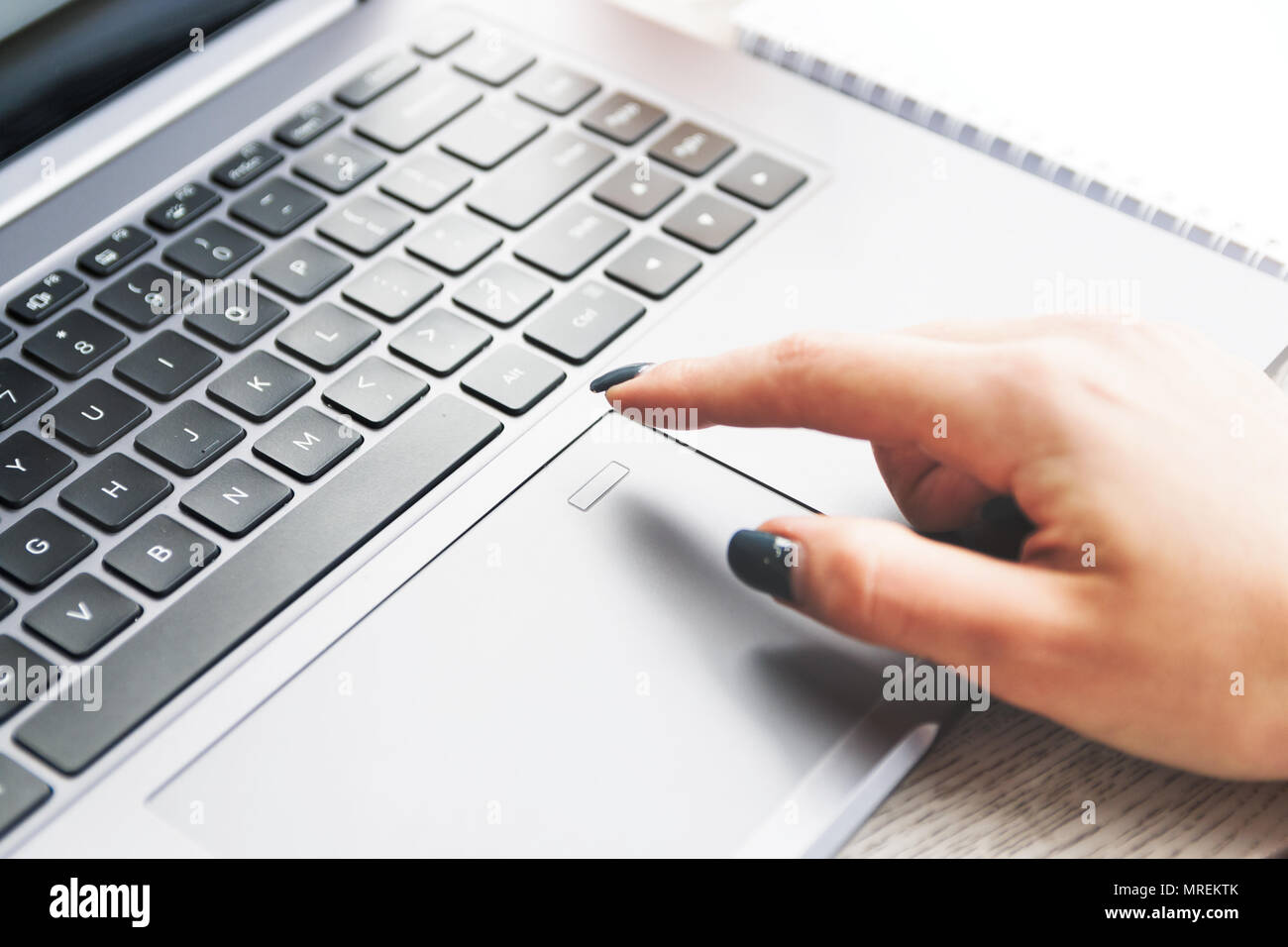 Young woman unlocking her laptop by fingerprint scanner Stock Photo - Alamy