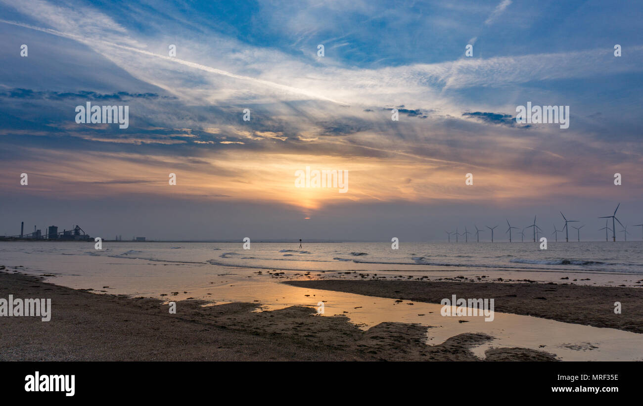 Recar industrial coastline at sunset. North east of England. 2018 Stock Photo