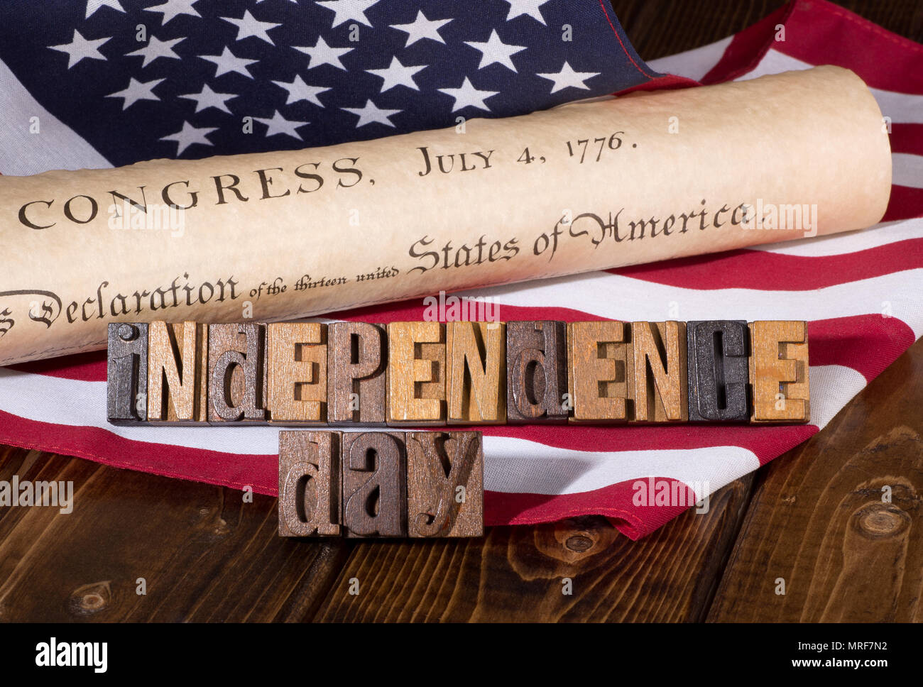 Independence Day Banner Using Wooden Letters With The Declaration