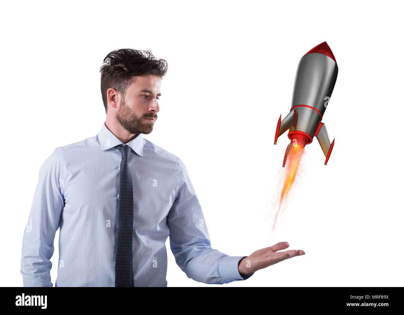 Fast rocket ready to fly fast. Startup of a new company concept Stock Photo