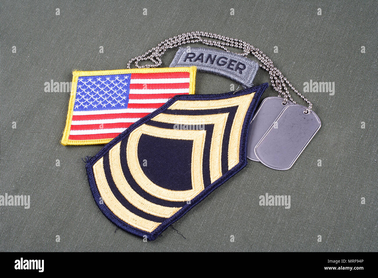 KIEV, UKRAINE - August 21, 2015. US ARMY Master Sergeant rank patch ...