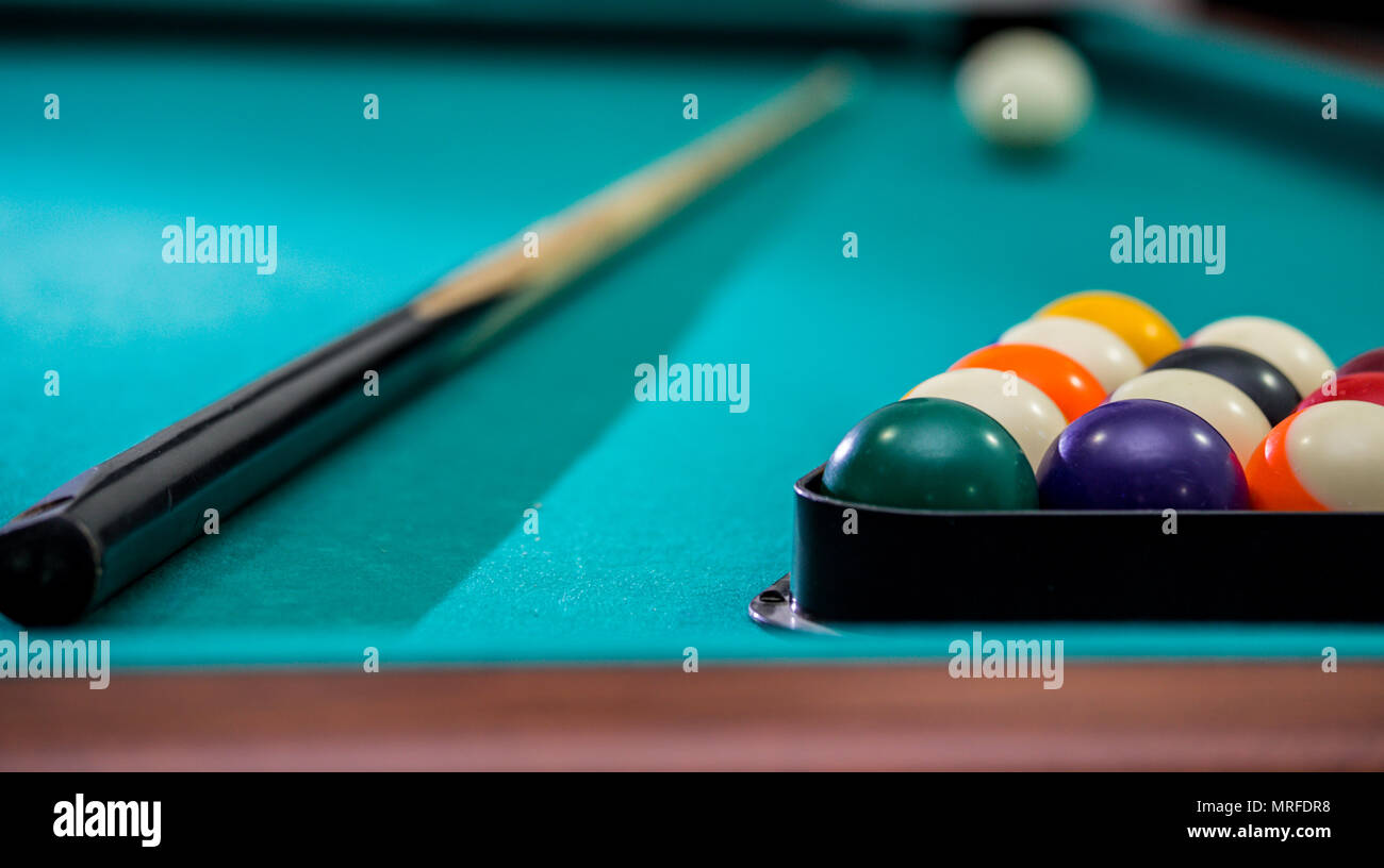 Sports play, recreation, hobby, tactics, billiard table with triangle