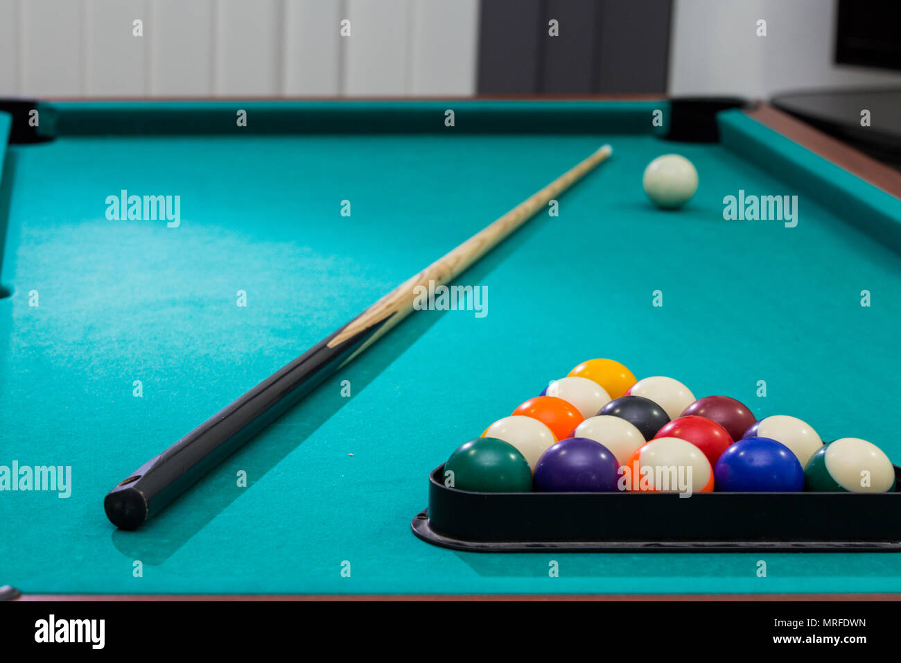 Sports play, recreation, hobby, tactics, billiard table with triangle