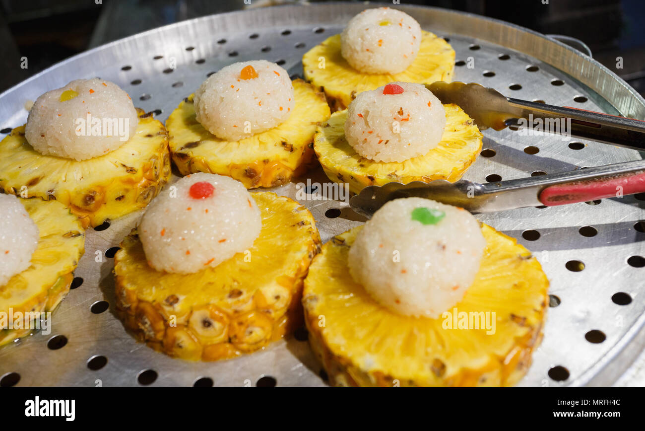 Pineapple Rice Is Sold In A Big Steamer Stock Photo 186583500 Alamy