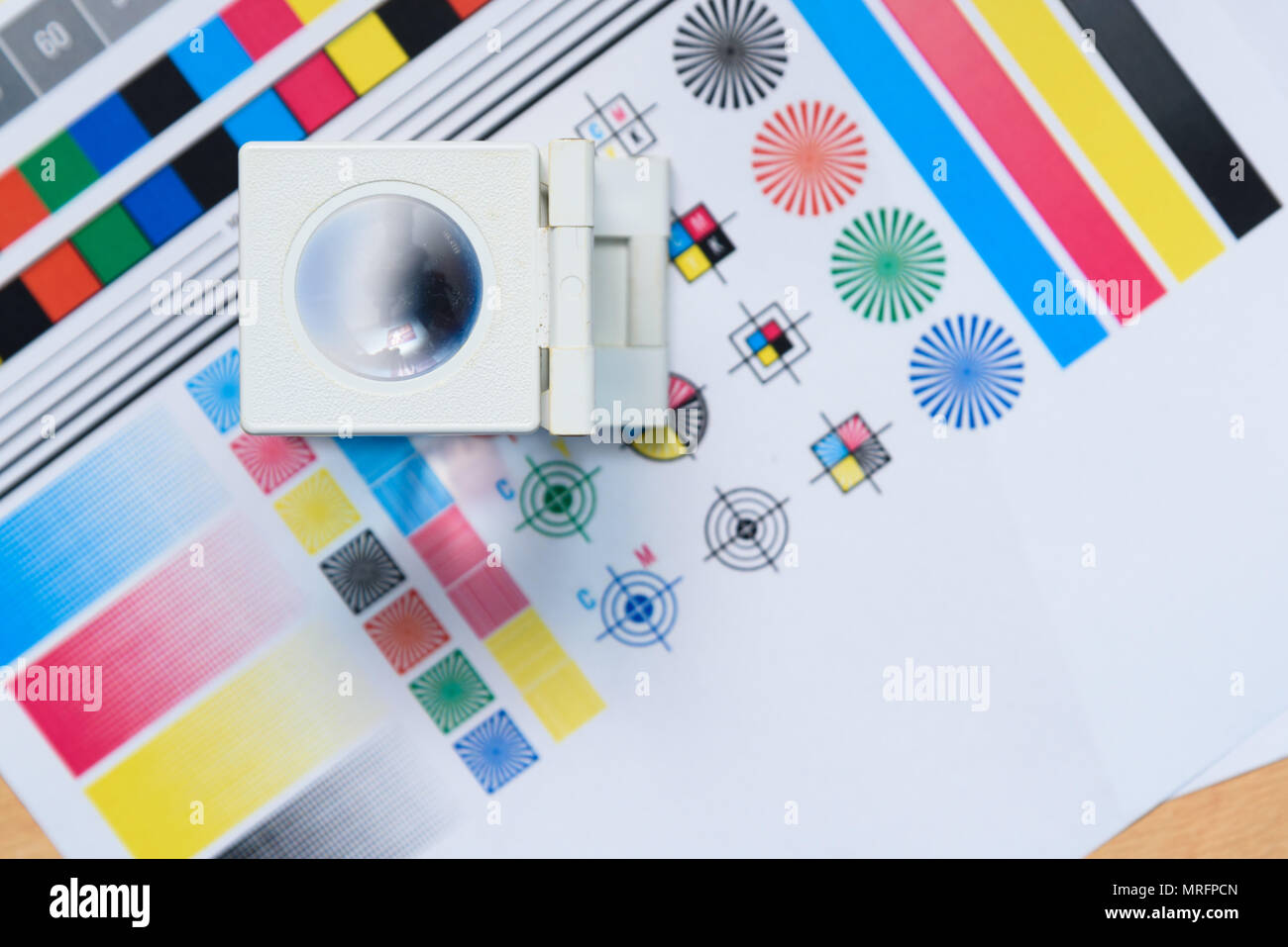 Printing Thread Counter checking registration Measurement Color Management Industry Object Stock Photo