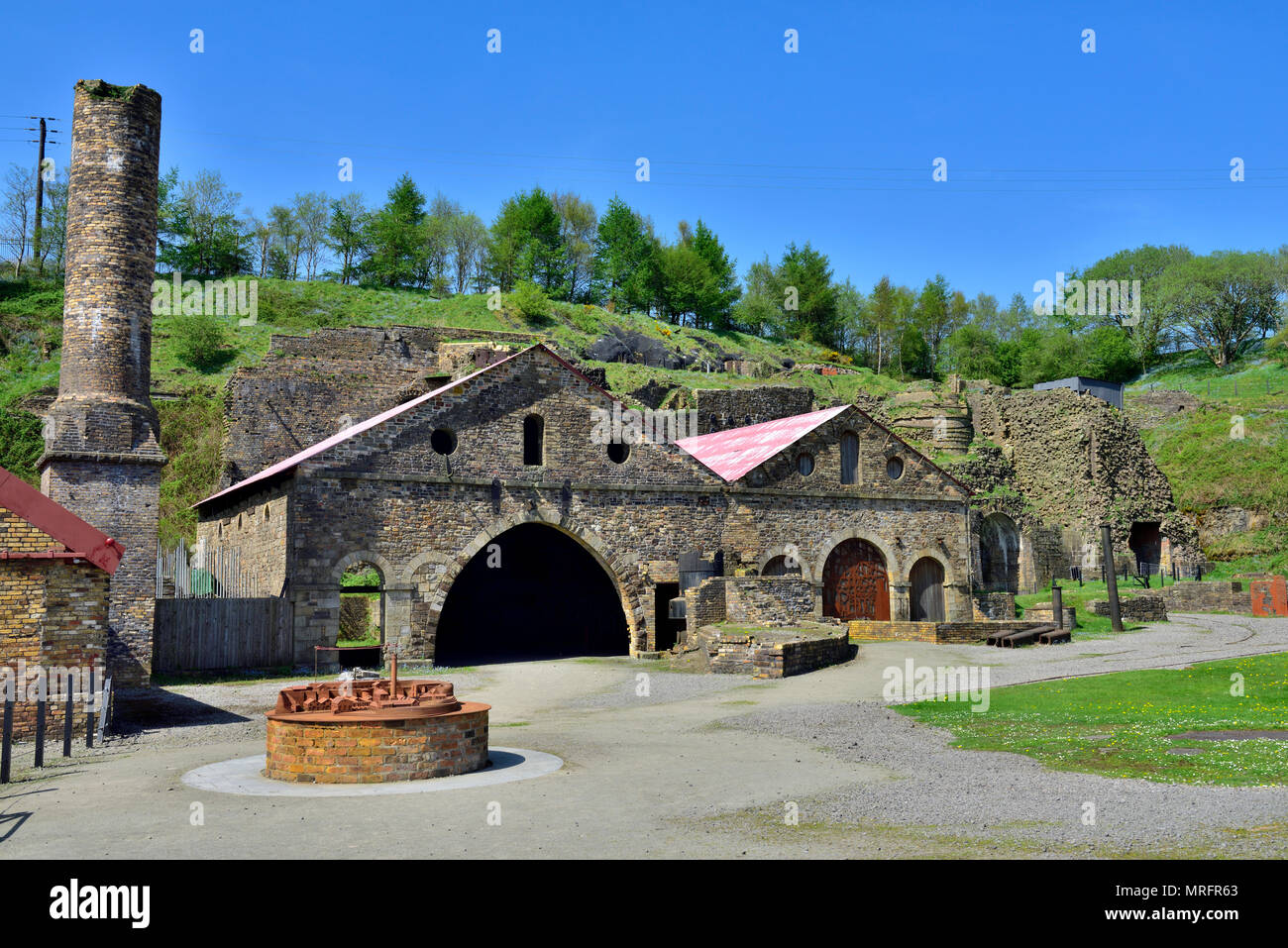 Blaenavon Ironworks blast furnace complex a former industrial site now a National museum, South Wales Valleys, UK  The ironworks was of crucial import Stock Photo