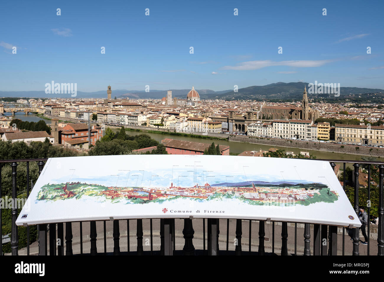 Painting of the Panoramic view of Florence from the Piazzale Michelangelo, Oltrarno district, Florence, Tuscany, Italy, Europe, Stock Photo