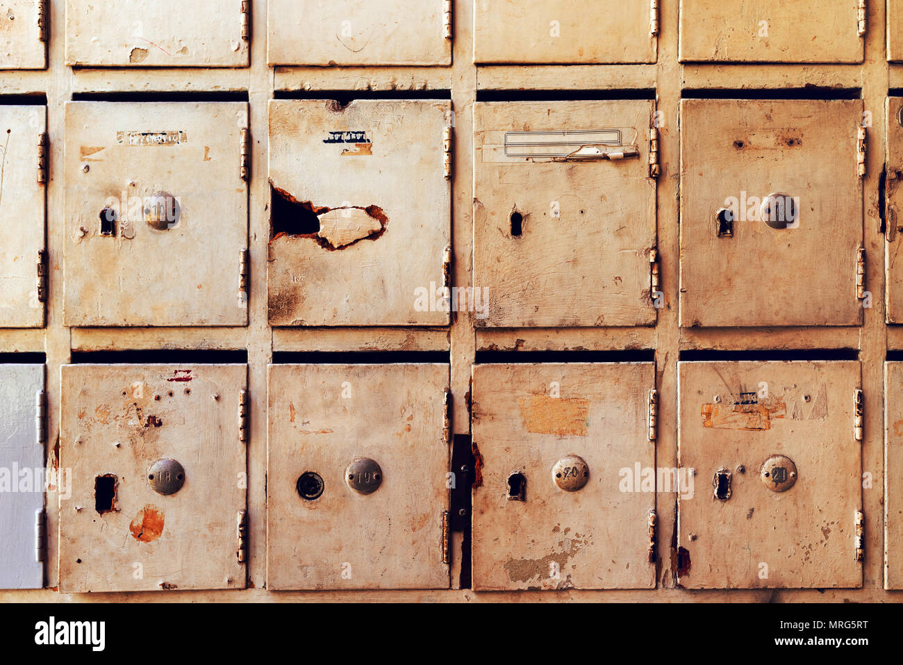 Obsolete mailboxes for post and letters inside of an old apartment ... Obsolete mailboxes for post and letters inside of an old apartment ...