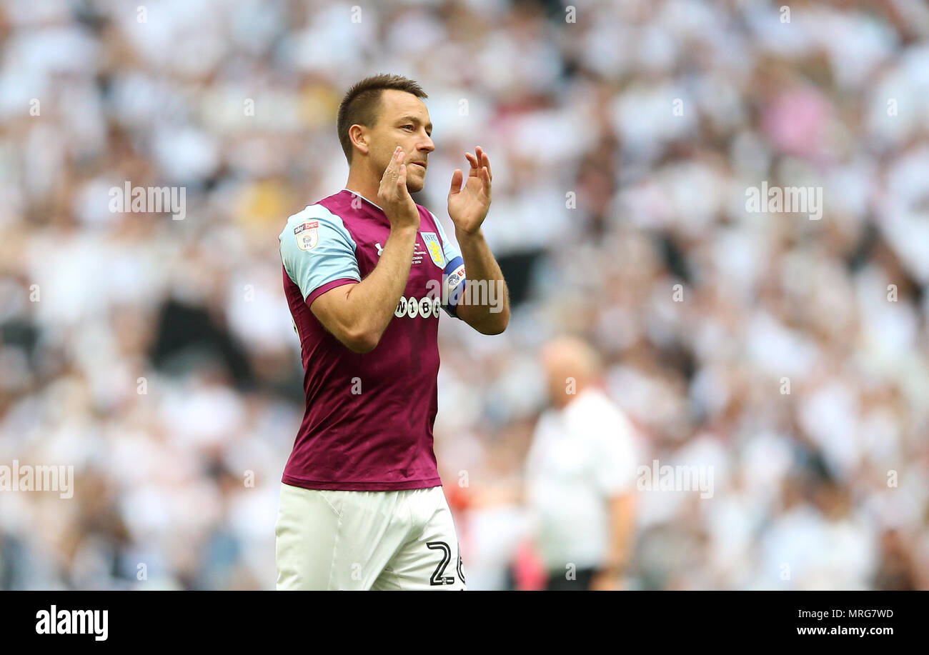 Aston Villa's John Terry applauds the fans prior to kick off during the Sky Bet Championship Final at Wembley Stadium, London. Stock Photo