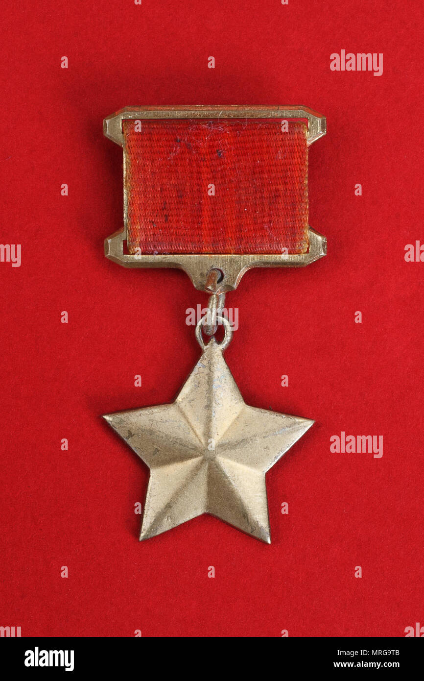 The Gold Star medal is a special insignia that identifies recipients of the title 'Hero' in the Soviet Union Stock Photo
