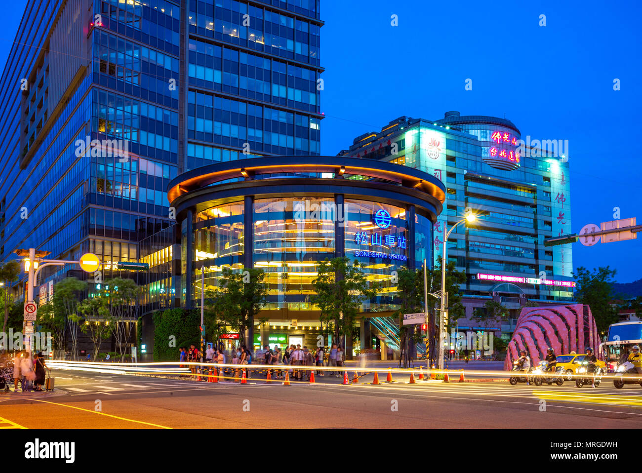 night view of songshan railway station in taipei, taiwan Stock Photo