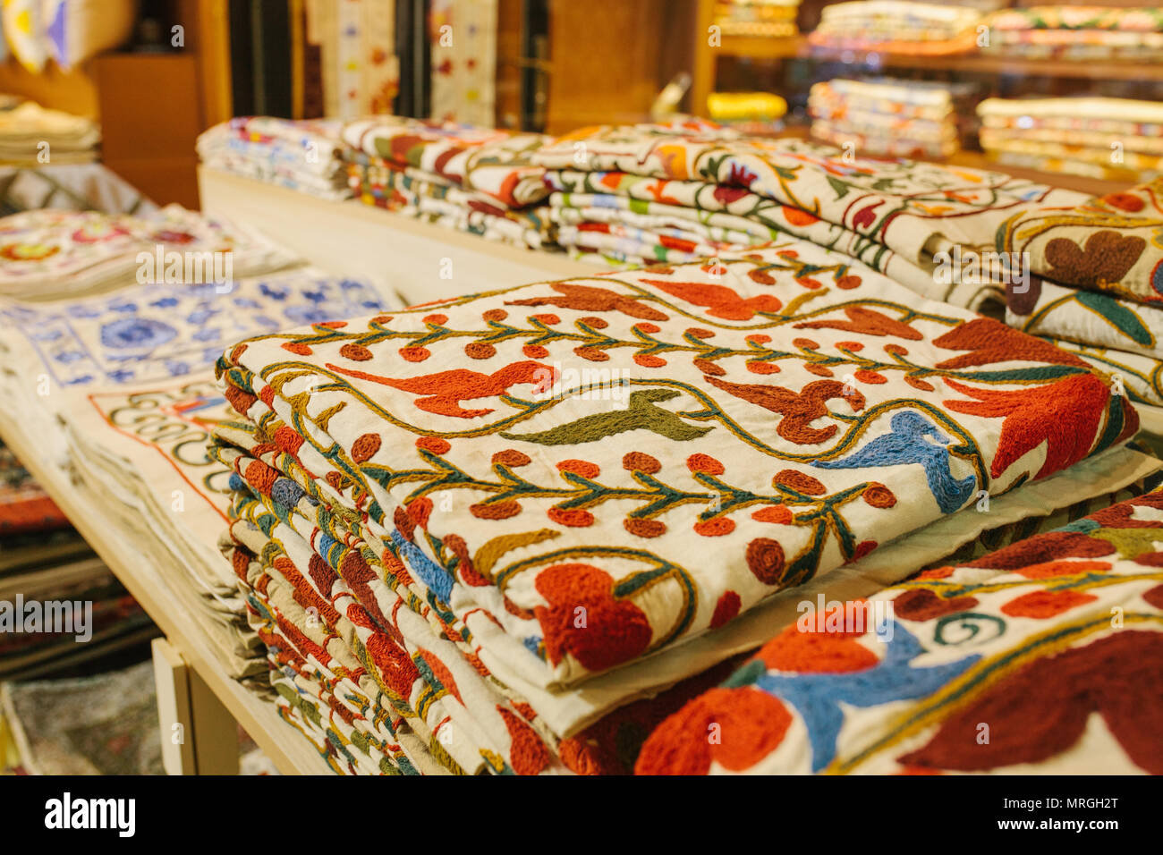 Colorful textile display at the Grand Bazaar, Istanbul, Turkey Stock