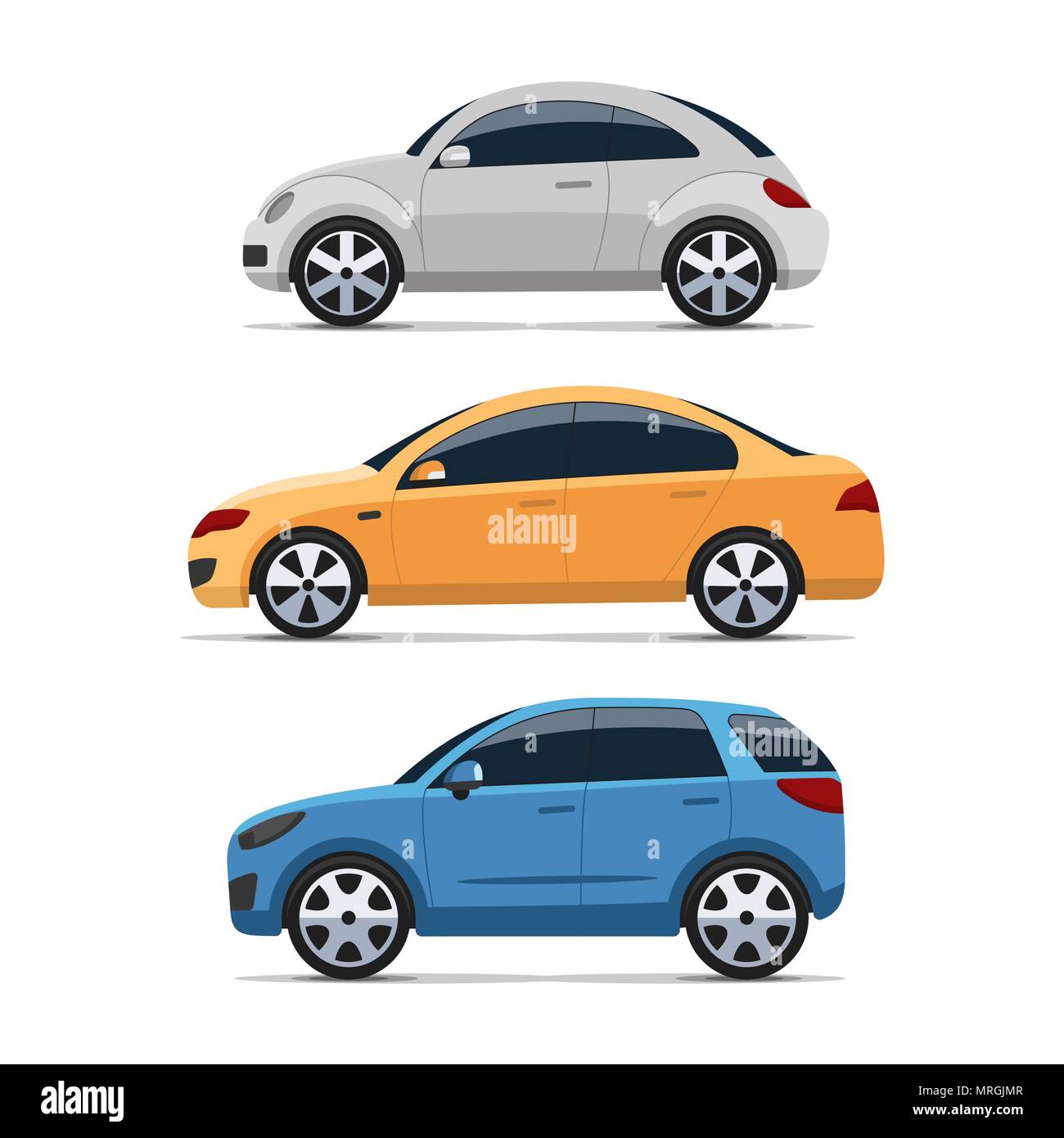 Car side view vector set, colorful flat style Stock Vector