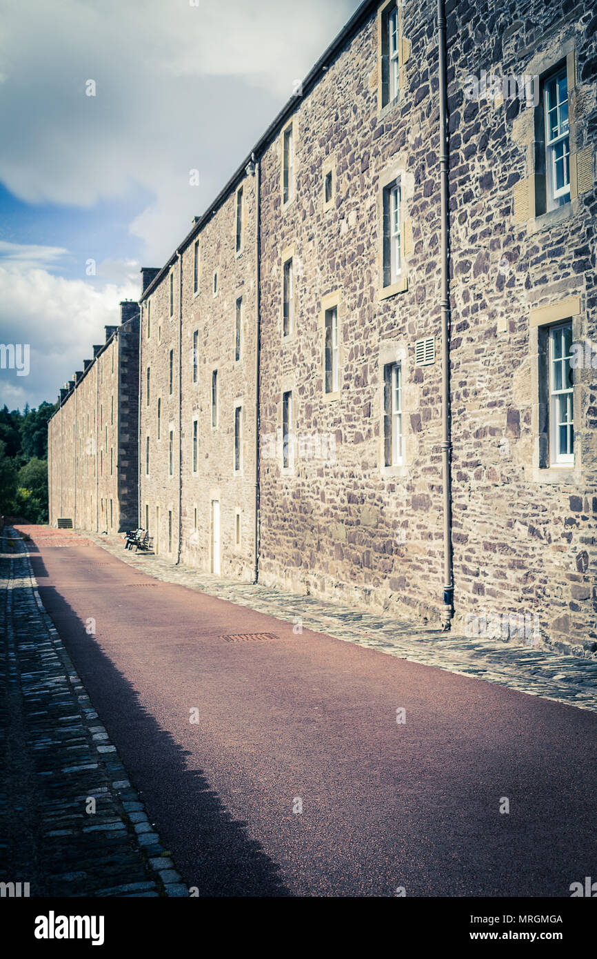 View of New Lanark Heritage Site, Lanarkshire in Scotland, United Kingdom Stock Photo