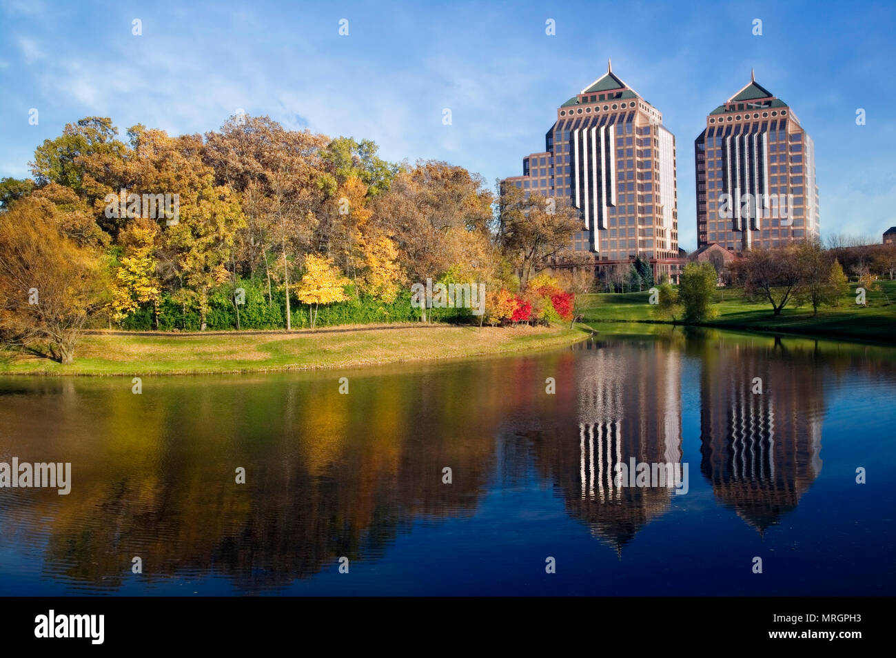 The twin Carlson Towers in Minnetonka, Minnesota are named after the late Curt Carlson. Stock Photo