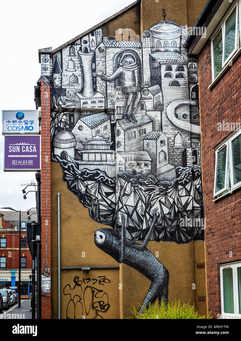 Street Art Sheffield taken in Westfield cultural quarter, Sheffield, Yorkshire, UK on 18 May 2018 Stock Photo