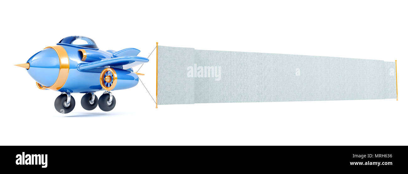 Cartoon Airplane Flying With Long Fabric Banner Stock Photo
