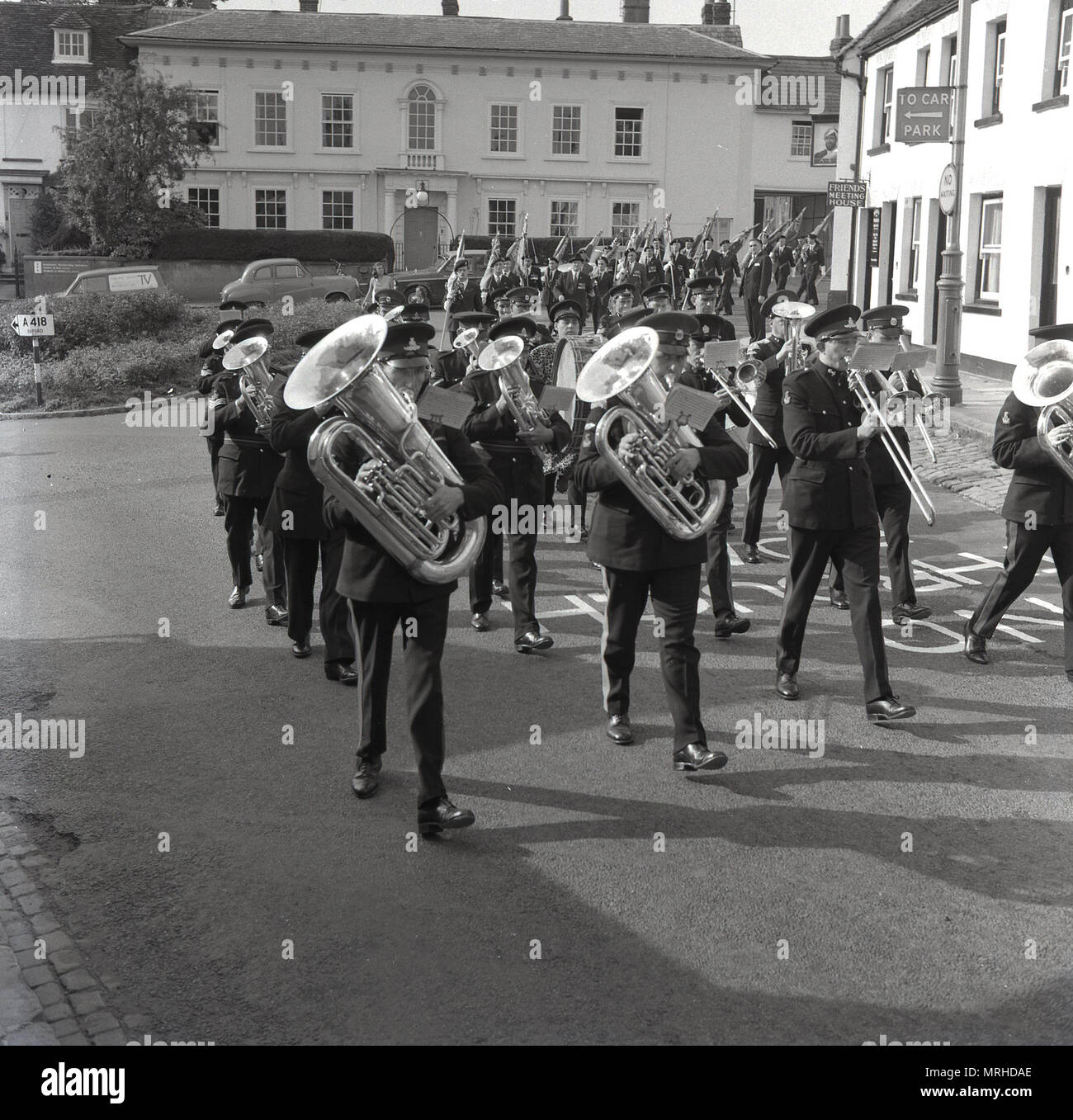 1964, historical, marching band of the Royal British Legion, Aylesbury, England, UK. The legion is a miltary charity that raises money to care for injured soliders. Stock Photo
