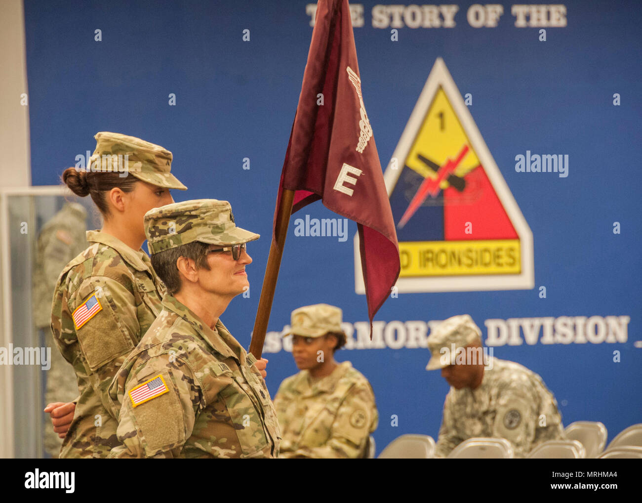 Lt. Col. Pamela Lawson, commander, 7218th Medical Support Unit, stands at parade rest in front of her unit during the unit’s transfer of authority from the 7223rd MSU at the Fort Bliss and Old Ironsides Museum, June 9. The 7218th MSU is based out of Louisville, Kentucky. Stock Photo