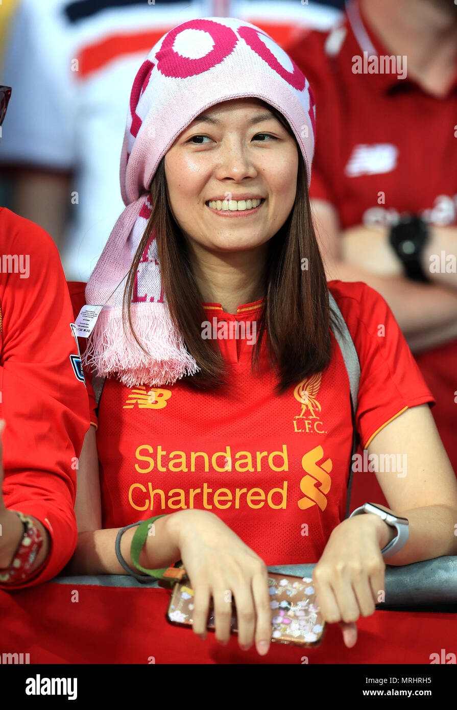 A Liverpool fan in the stands prior to the UEFA Champions League Final