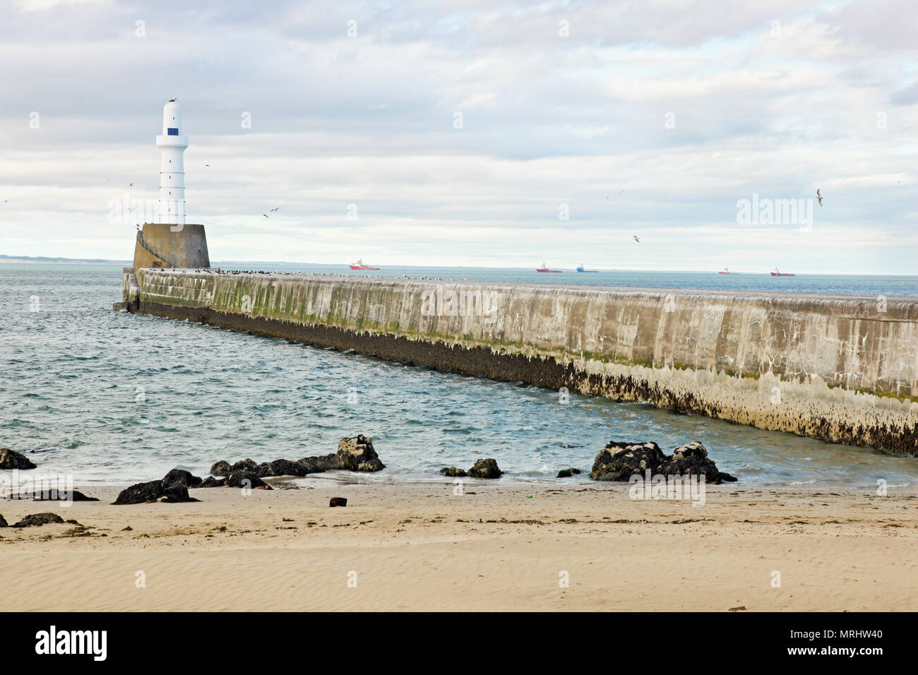 Girdle Ness Lighthouse  in Aberdeen, Scotland Stock Photo