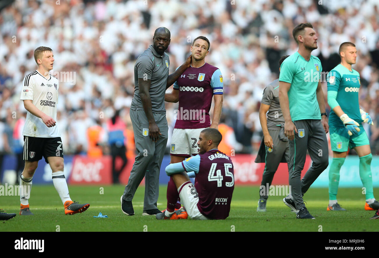 Aston Villa's John Terry appears dejected after the final whistle during the Sky Bet Championship Final at Wembley Stadium, London. Stock Photo
