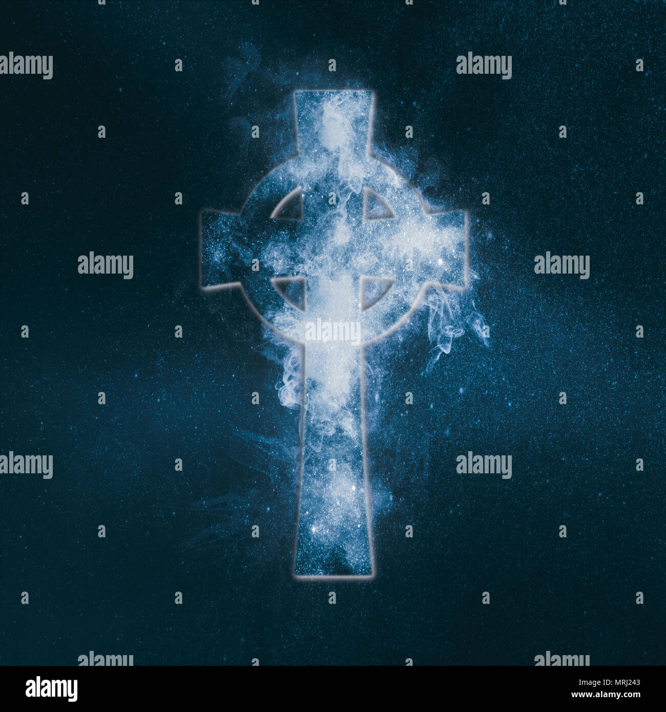 Celtic cross symbol. Abstract night sky background Stock Photo - Alamy