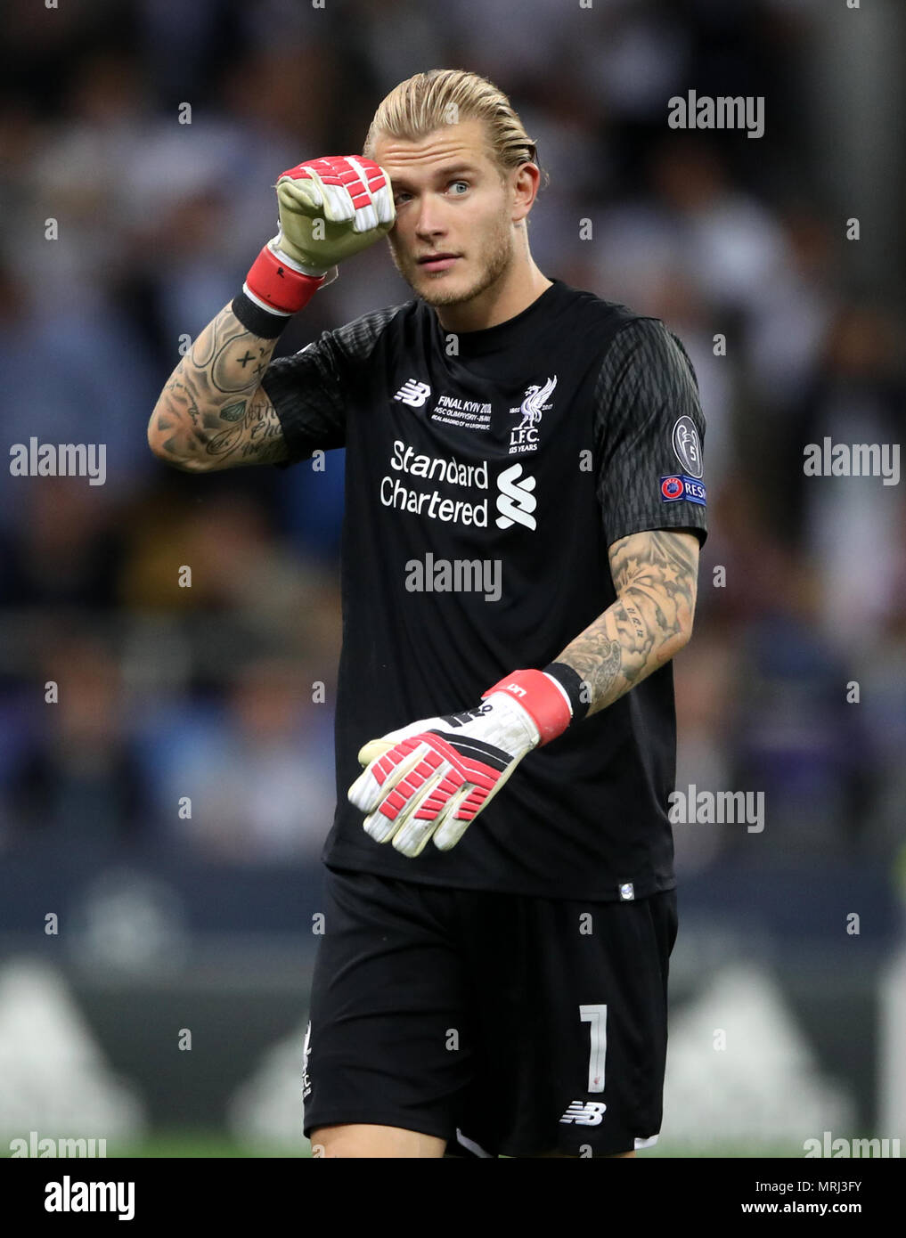 Liverpool goalkeeper Loris Karius looks on dejected during the UEFA Champions  League Final at the NSK Olimpiyskiy Stadium, Kiev Stock Photo - Alamy