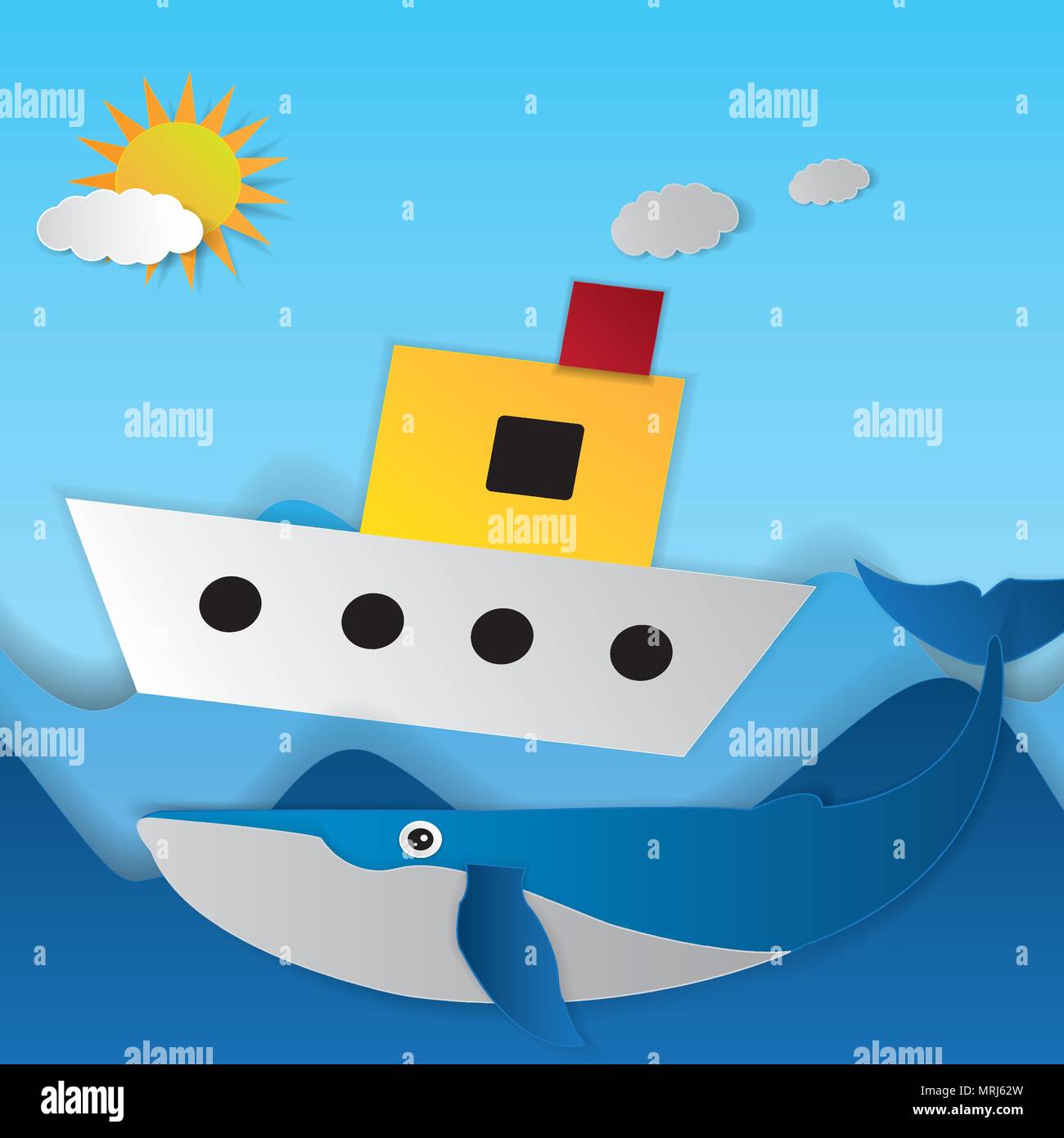 Summer background with fish jumping out from water. Stock Vector