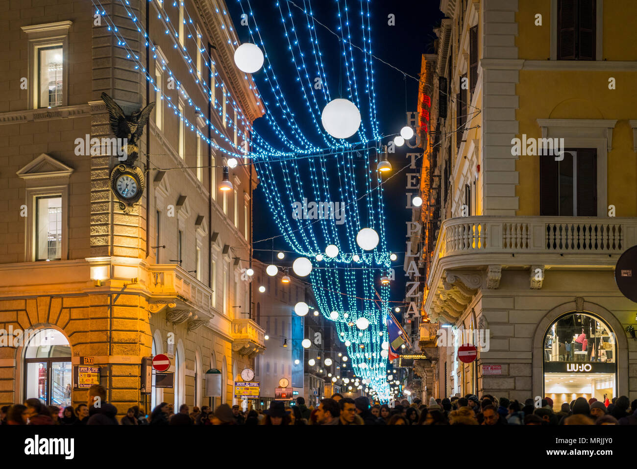 Via del Corso in Rome during Christmas time. Italy Stock Photo