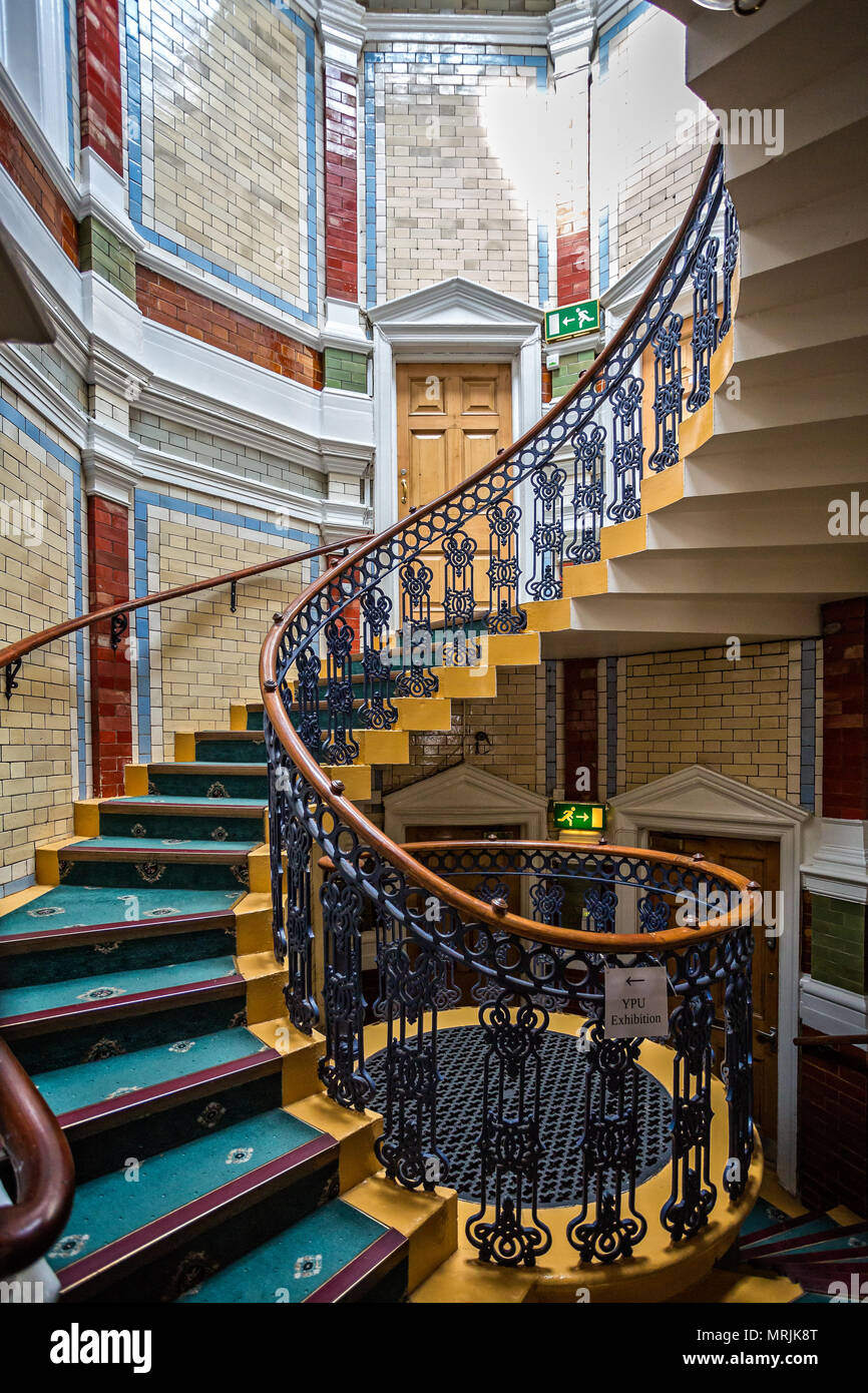 Aerial view of spiral staircase in Channing Hall, Surrey Street ...