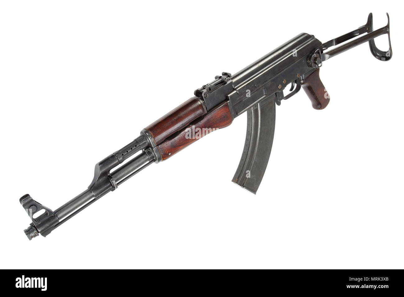 Rare first model AK - 47 assault rifle isolated on white Stock Photo